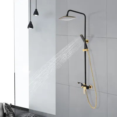 Produktbild von Duschset - Duschsystem - Regendusche - Duschpaneel - Duscharmatur - Verstellbare Höhe - Schwarz-Gold