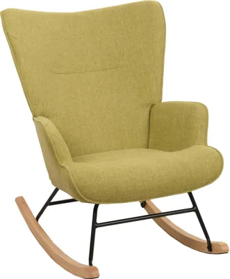 Obrázok produktu pre Hojdacie kreslo HWC-N14, hojdacie kreslo polohovateľné kreslo TV kreslo, masívne drevo kov látka/textil 320g/m² ~ zelená