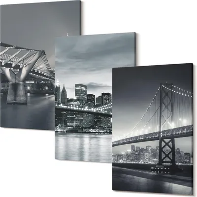 Produktbild von Leinwandbilder – Wandbilder – Leinwandbild – Canvas Bild – Polycanvas – Kunstdruck –  – Modern – Aufhängefertig – Mehrteilig – 3-Teilig – 40x60 Cm Pro Bild - Brücken und Stadtarchitektur in Grautönen