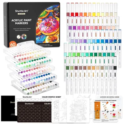 Immagine prodotto di Pennarelli acrilici, 60 colori, resistenti all'acqua, con punta a pennello, ideali per decorare pietra, legno, vetro e Vetroceramica