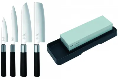 Produktbild von KAI Wasabi Black Set 4 Messer + Schleifstein