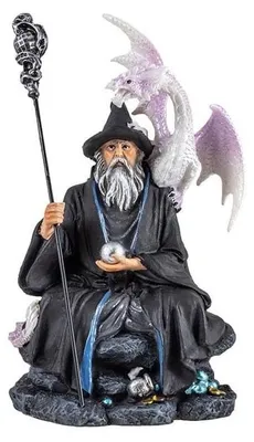 Produktbild von Hexenmeister Figur mit Drache, handbemalt, Kunstharz, 16 cm, DRW