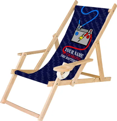 Produktbild von Holz Liegestuhl Personalisierbar Klappbar Klappliegestuhl mit Armlehne und Getränkehalter Strandstuhl Motiv Aku Dunkel [119]