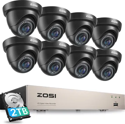 Produktbild von ZOSI 8CH 2MP 1080P Dome Überwachungskamera Set mit 2TB Festplatte und 8-Kanal HD 1080P DVR Video Überwachungssystem für Haus, 20M IR Nachtsicht