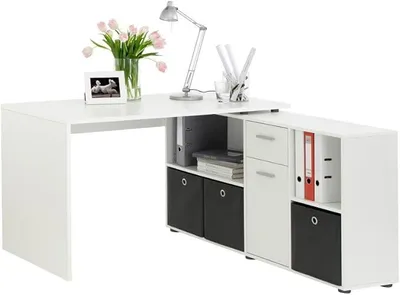 Produktbild von , 353-001 Lexo Schreibtisch-Winkelkombination,weiß, Tisch maße 136.0 x 75.0 x 68.0 cm, Regal maße 137.0 x 71.0 x 33.0 cm (BHT)