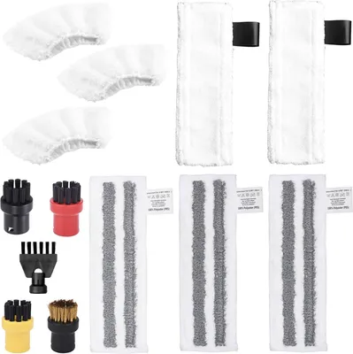 Produktbild von Zubehör für Kärcher Dampfreiniger Easyfix SC1 SC2 SC4 SC5, 13 Stück Mikrofaser-Tuchset, mit Mikrofaser-Bodentücher, Schleiflappen, Handdüse Cloth, Reinigungsbürste, Ersatzteile für Kärcher