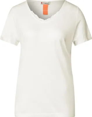 Produktbild von Street One V-Neck Shirt mit Spitze, off white