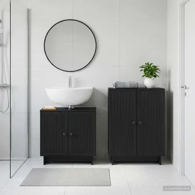 Produktbild von Möbel 2-teiliges Badezimmer Schrank Set EDE Schwarz Holzwerkstoff - Gartensofas &11085