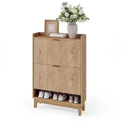 Produktbild von Tribesigns Schuhschrank mit 2 Klappschubladen, versteckte Schuhaufbewahrung, 115 cm hoch, schmaler Schuhschrank für Eingangsbereich, Foyer
