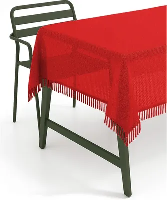 Produktbild von Gartentischdecke Fransen Gartendecke Weichschaum PVC 140 cm rund - rot