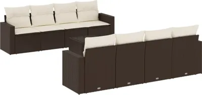 Immagine prodotto di vidaXL Set di divani da giardino 9 pezzi con cuscini in polirattan marrone