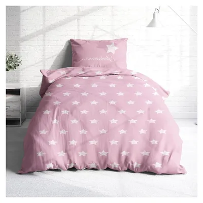 Produktbild von Biber Bettwäsche Set 2tlg 135x200 cm + 80x80 cm – Flauschige Blumenbettwäsche Rosa – Weiche Winterbettwäsche mit Sternen – Atmungsaktiv, Warm & Hautfreundlich – 100% Baumwolle