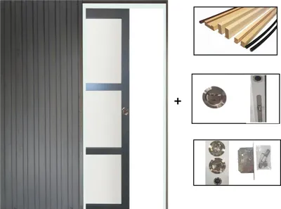 Image de Porte Coulissante Blakeria Vitree RAL7016 H204 x L93 + Système a galandage et kit de finition inclus (serrure)