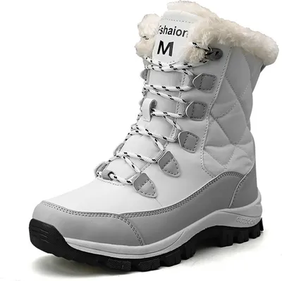 Produktbild von ASKSA Herren Damen Wasserdicht Gefuettert Schneestiefel Winterstiefel Rutschfest Mittelhoher Boot, Weiss, Groesse: 41