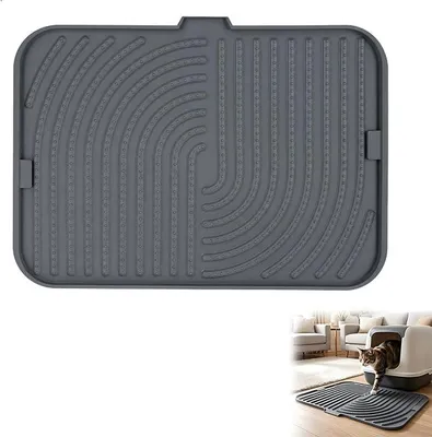 Produktbild von PolkaHome® Katzenstreu-Matte, Silikon Katzenklo-Matte, Wasserabweisend, Rutschfest, Leicht zu Reinigen, 45 x 30 cm, Grau