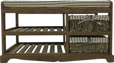 Produktbild von Mucola Sitzbank 2 Rattankörbe BraunStauraum NEU Lowboard Ablage Rattan Weidenkörbe Country Korb Sitzkommode Schuhschrank Fächer Dekoration Aufbewahrungsbank
