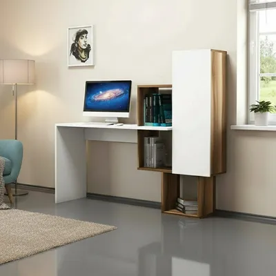 Produktbild von Schreibtisch Dmambrin, Mehrzweckschreibtisch, Bürotisch für PC, Eckschreibtisch, 145x45h75 cm, Walnuss und Weiß