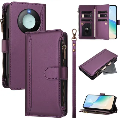 Immagine prodotto di Custodia per Honor X9C Smart, con cerniera, portafoglio Custodia flip in Finto cuoio con tasche per carte, supporto e passante Viola