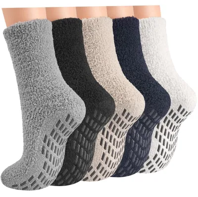 Produktbild von Kuschelsocken Stoppersocken Herren Damen 39-45 5 Paar Polyester Elasthan Warm Anti-Rutsch