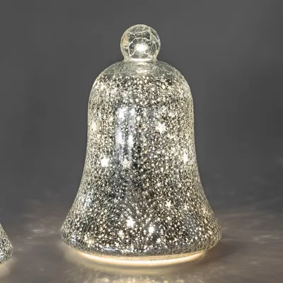 Produktbild von formano LED Deko Glas-Glocke Weihnachten Frosty Silber 22cm mit Timer Lichtkugel