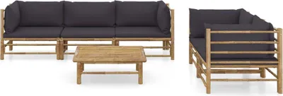 Obrázek produktu pro vidaXL 6dílná zahradní lehátková souprava s tmavě šedými polštáři Bamboo