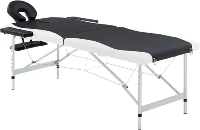 Obrázok produktu pre Sklopná masážna stôl – Prenosná stôl – Profesionálna masáž – Hliníková konštrukcia – 191 x 70 cm – Čierno-biela