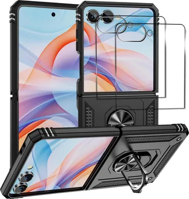 Immagine prodotto di set di cover protettive 2in1 per il Samsung Galaxy Z Flip 7 composto da 2x protezione dello schermo in vetro 9H e 1x custodia in silicone - cover in nero