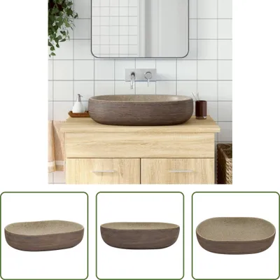 Produktbild von The Living Store Aufsatzwaschbecken Sandfarben Braun Oval 59x40x14 cm Keramik