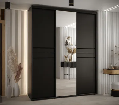 Produktbild von Kleiderschrank YVONA 11 - 200/45 cm, schwarz / schwarz