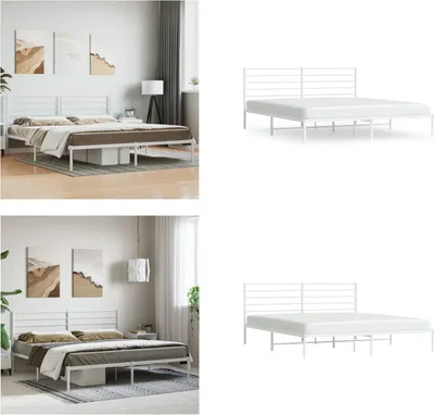 Produktbild von vidaXL Bettgestell mit Kopfteil Metall Weiß 183x213 cm - Bettgestell - Bettgestelle - Bettrahmen - Bett