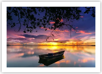 Produktbild von Poster - Poster ohne Rahmen - Boot Sonnenuntergang See Himmel - 70x50 cm - Wand Bild - Wanddeko - Wandbilder - Kunstposter - Wandposter - Bilder - Kunstdruck - Wandbild - P2XAA70x50-2967