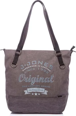 Zdjęcie produktu dla Torba Damska Shopperka Pojemna Do ręki Na Ramię w Stylu Vintage Retro Szara Canvas Skóra Naturalna A4 Do Pracy Na Studia