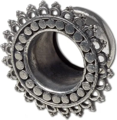 Produktbild von viva-adorno 1 Stück 8mm Flesh Tunnel Plug Messing silber Vintage Look Blüte Blume Südostasien Style Größe 4 - 16mm Z519.D2