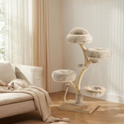 Produktbild von Design Krabpaal Takdesign 130 cm Hoch - Katzenkrabpaal mit Plüsch und Sisal - Kletterbaum für Katzen mit Hängematte