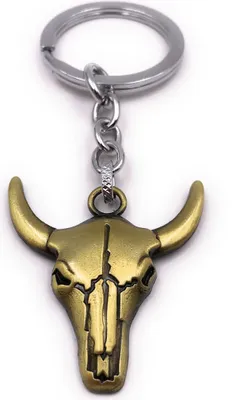 Image de Onwomania Porte-clés Tête de taureau Bois Tête de taureau or argent Pendentif Keychain