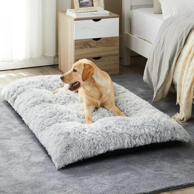 Produktbild von Hundebett für Große Hunde 110 x 75 cm, Waschbar Hundekissen flauschig, Hundematte für große, mittelgroße Hunde, Langer Plüsch, Hellgrau