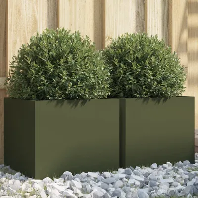Produktbild von Pflanzkübel 2 Stk. Olivgrün 32x30x29 cm Kaltgewalzter Stahl 841542