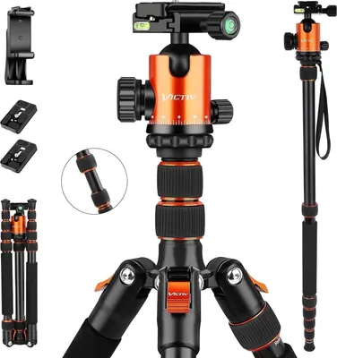 Obrázok produktu pre Statív fotoaparátu 203 cm hliník oranžový 15,4 kg držiak na mobilný telefón DSLR rýchloupínacia doštička