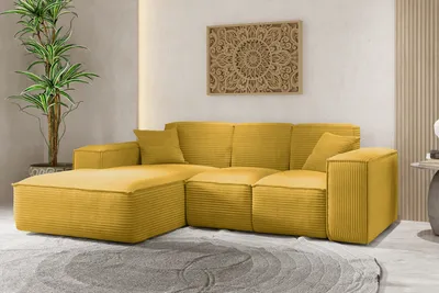 Produktbild von Kaiser Möbel Ecksofa, Eckcouch L form, Wohnzimmer Couch SIENA stoff Poso Gelb Ottomane Links