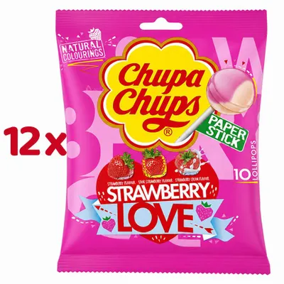 Produktbild von Chupa Chups Strawberry Love Lollipops Erdbeere 12x 120g
