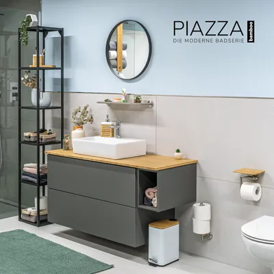 Produktbild von bremermann Bad-Serie PIAZZA BAMBUS Toilettenpapierhalter mit Ablage aus Bambus für Handy oder Buch