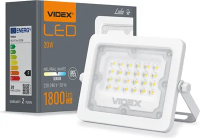 Zdjęcie produktu dla Naświetlacz LED 20W 1800lm 5000K IP65 Biały VIDEX LUCA