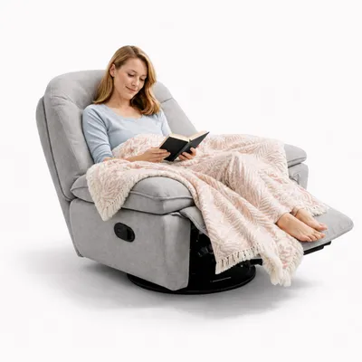 Produktbild von FLEXISPOT XC6 Oval Relaxsessel mit Decke, 360° drehbarer Fernsehsessel mit Liegefunktion, Rückenlehne & Fußstütze separat verstellbar, Grau, KI-generiertes Bild