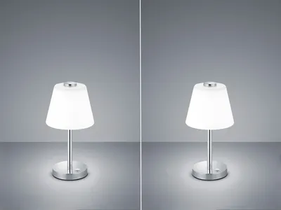 Produktbild von 2 Stck LED Wohnzimmerlampe Chrom TOUCH dimmbar Nachttischleuchte Glasschirm weiß