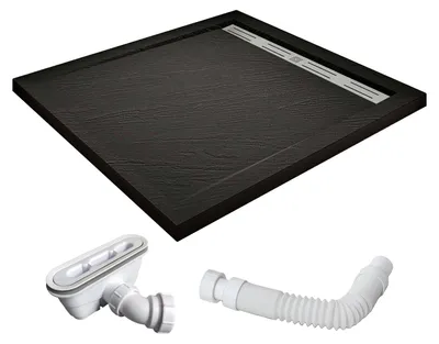 Produktbild von Duschspa 80x80x3cm Quadrat Duschwanne mit Ablaufgarnitur Schwarz Steinoptik Duschtasse für Badezimmer Duschkabine Duschwand