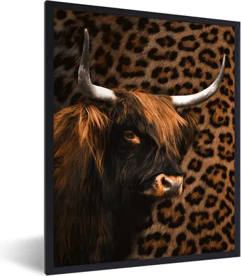 Produktbild von MuchoWow® Gerahmtes Poster Schottischer Highlander - Pantherdruck - Fell 60x80 cm - Poster mit Schwarzem Bilderrahmen Wandposter Rahmen Foto Bilder - Premium - Wanddeko Wohnzimmer