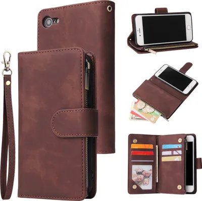 Produktbild von Für iPhone 6 / 6S plus 7 8 Smart Phone Cover Münztasche mit Karten Halterung Reißverschluss Kunstleder Case