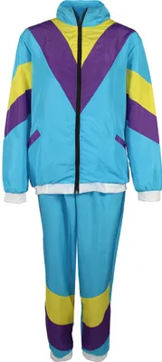 A full tracksuit laid out flat against a white background.