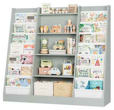 Immagine prodotto di Libreria per bambini - Libreria - Scaffale per bambini - Mobile per bambini - Contenitore - Grigio-verde - 14 ripiani