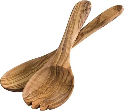 Produktbild von APS 841 Salatbesteck OLIVE, 2er-Set, Olivenholz, 9,5 x 8,5 cm, Grifflänge 17 cm, naturbedingte Abweichung in Form, Maserung und Größe